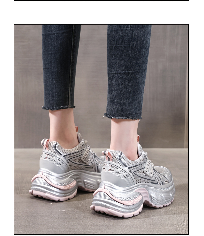 Giày sneaker chunky nữ đế dày tăng chiều cao lưới thoáng khí — Màu hồng chi tiết 12