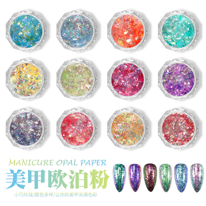 Nuevo estilo Japonés de uñas de color Internet celebridad brocado en polvo flash polarizado color mágico Opal polvo sueño de hielo de cristal de uñas lentejuelas