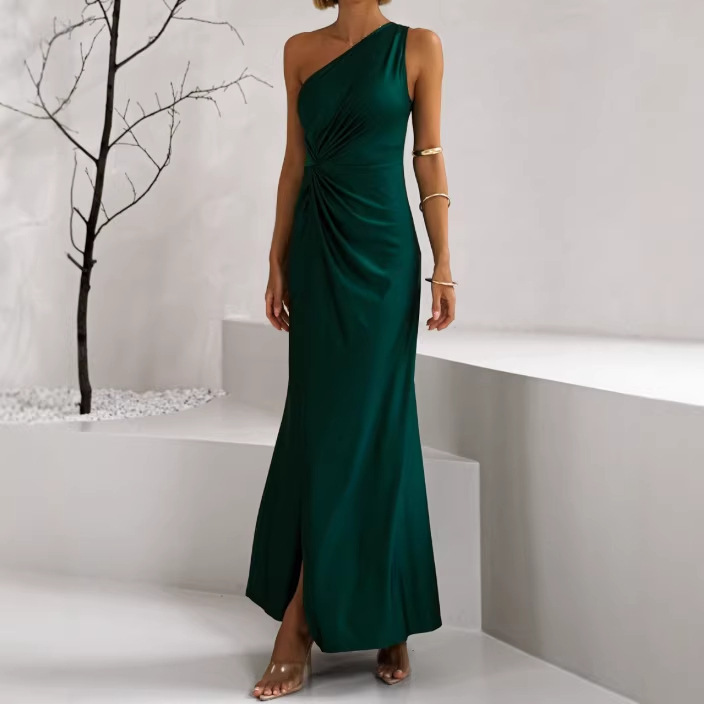 Cross-border supply of elegant and fashionable solid color long dresses for women, bridesmaid dresses, and slit evening gowns Cross-border supply of elegant and fashionable solid color long dresses for women, bridesmaid dresses, and slit evening gowns