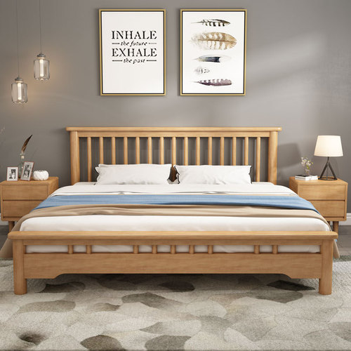 Nordic solid wood bed 1.8 meters B&B master bedroom 1.5 meters double bed hotel apartment single economical rental room bed