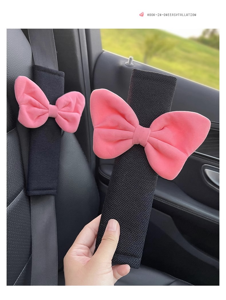 Car Seat Belt Shoulder Cover, Cute Bow Seat Belt, Anti-Stranglehold Car Protective Cover, Girls' Car Interior Decoration