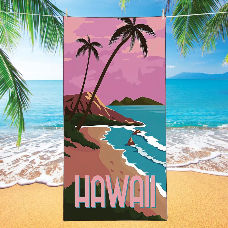 Cross-Border Beach Towel Hawaiian Coconut Palm Tree Printed Bath Towel Microfiber Sports Towel Amazon Wholesale