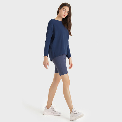 A drop-shipping spring and autumn nude loose yoga long-sleeved breathable and versatile fitness sports top for women