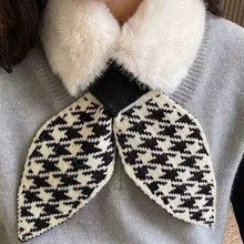 韩版围巾女秋冬季保暖百搭护颈脖套仿獭兔毛绒高级交叉波点围脖