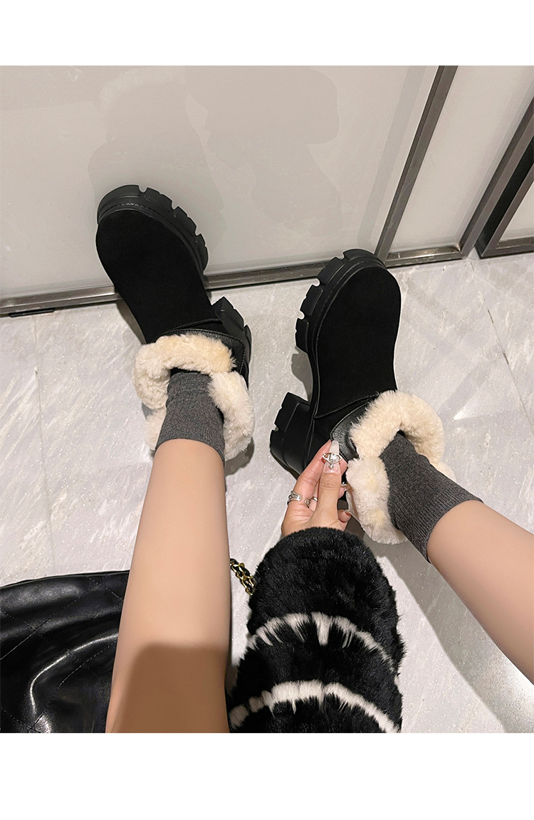 Boot tuyết nữ len thật gót cao đế dày ống ngắn lót lông giữ ấm — màu đen chi tiết 19