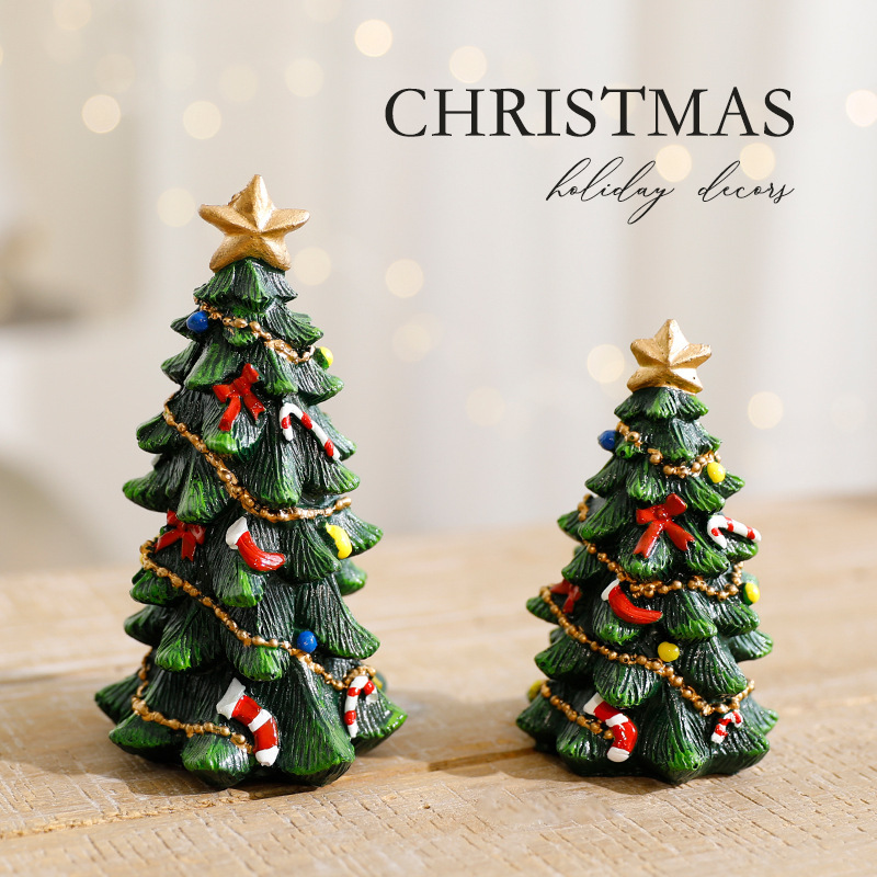 Resin Christmas Tree Decor Set – 13.5 Inch Large & Small Desktop Holiday Ornaments For Home & Party_voghion.com