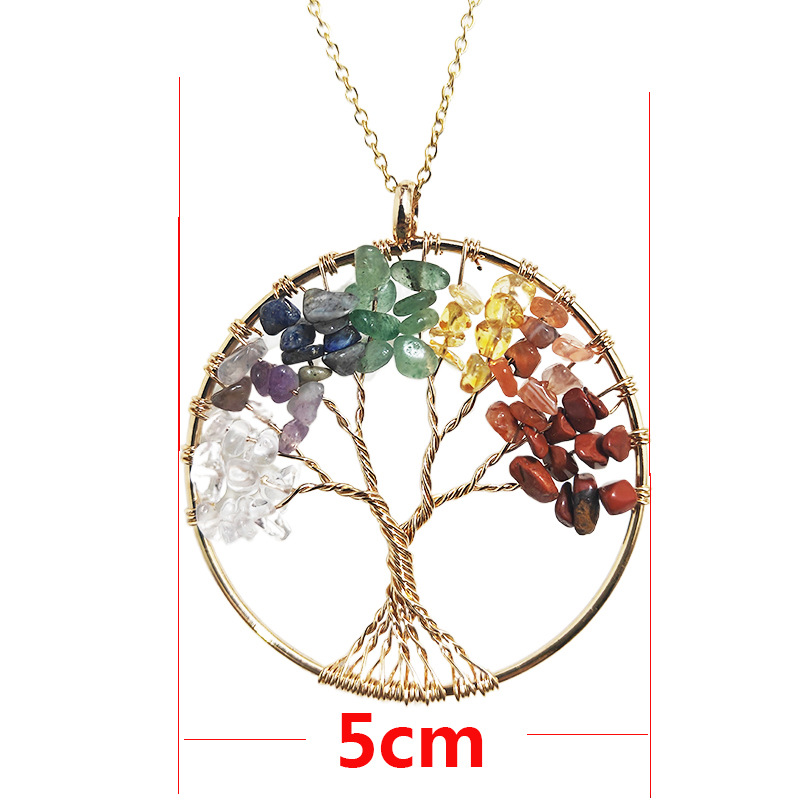 7 Colores Reiki Piedra Natural De Cristal Grava Pachira Macrocarpa Enrollado A Mano Árbol De La Vida Colgante Collar Adorno display picture 3