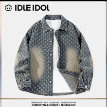 IDLE IDOL春秋季潮流复古牛仔外套男女同款水洗提花情侣装夹克男