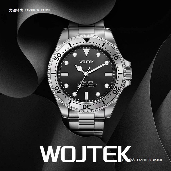 Wojtek Men's Black Sub-Mariner Mechanical Watch Waterproof Steel Band Luminous Automatic Mechanical Watch Large Dial