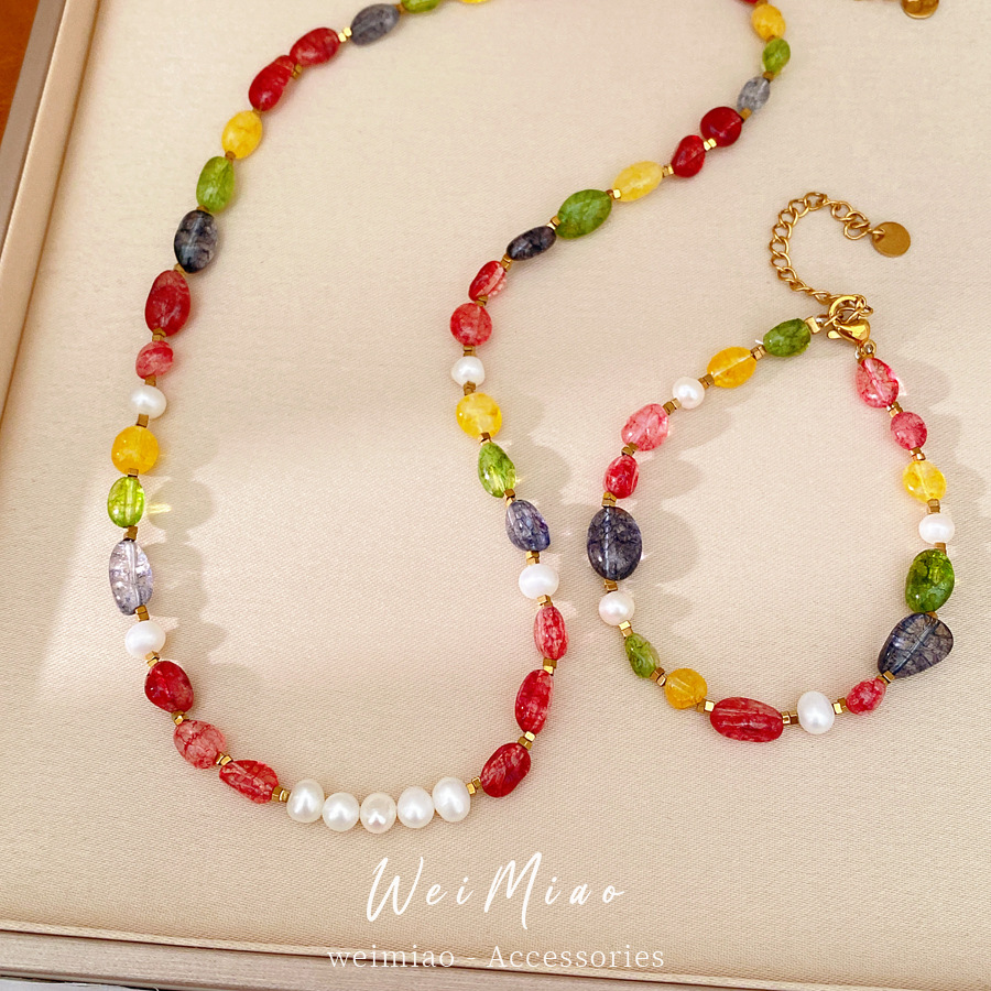 Collar de perlas de piedra de colores lujo ligero nicho de alta calidad collar de perlas temperamento de vacaciones accesorios dulces set de joyas