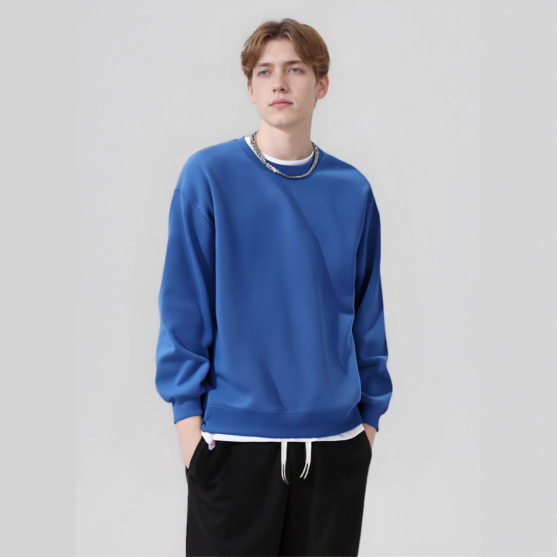 金韩外贸出口新款圆领华棉卫衣多色宽松重磅落肩男女通用款  包邮