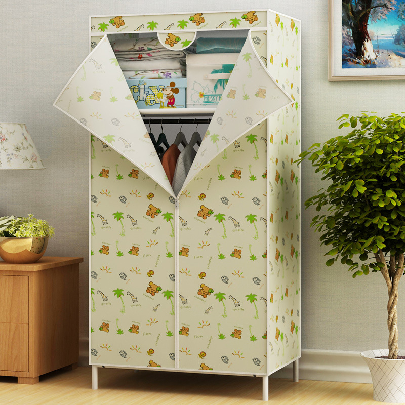 Simple Modern Wardrobe with Fabric and Steel Frame, Canvas Single Small Combination Wardrobe for Dormitory, Reinforced Thickened Steel Pipe