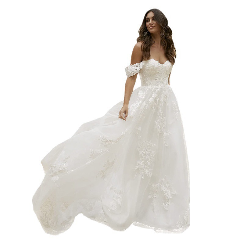 Vestido de novia sexy moda elegante adelgazante hilo ligero Amazon nueva primavera nuevo fuera del hombro tubo superior blanco image 6