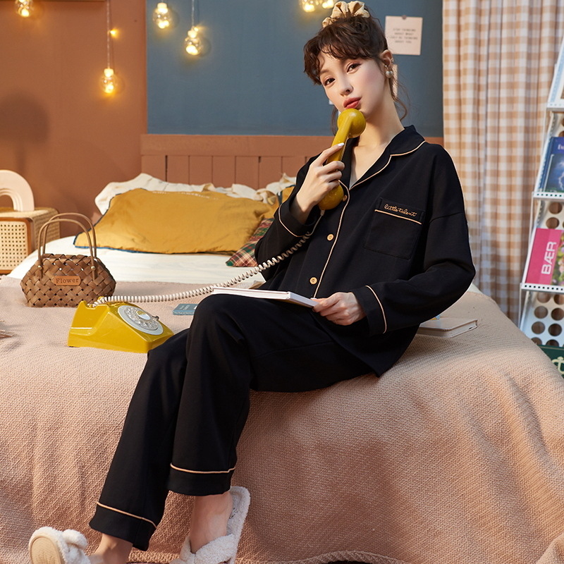 Pijamas de pareja de primavera y otoño de manga larga estudiante universitario ropa de casa traje de otoño e invierno hombres y mujeres sueltos más el tamaño se puede usar fuera