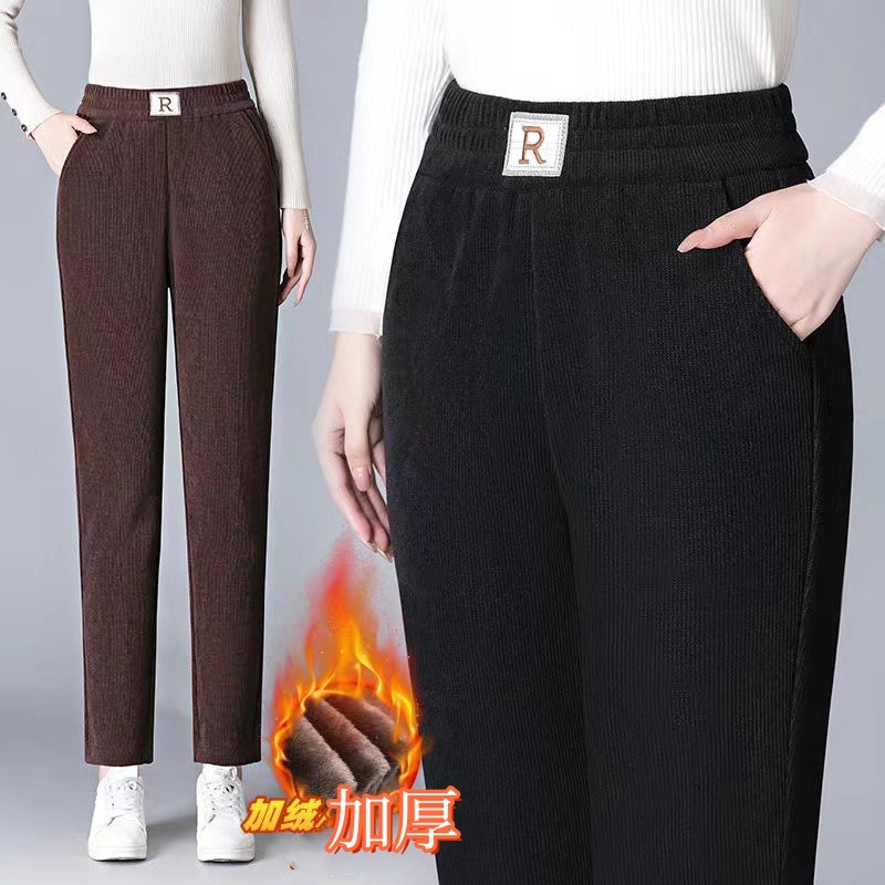 Pantalones harén de terciopelo europeos para mujer 2023 Otoño e Invierno forrados de lana gruesa cintura alta ropa exterior casual Pantalones rectos de todos los partidos pantalones de rábano image 5