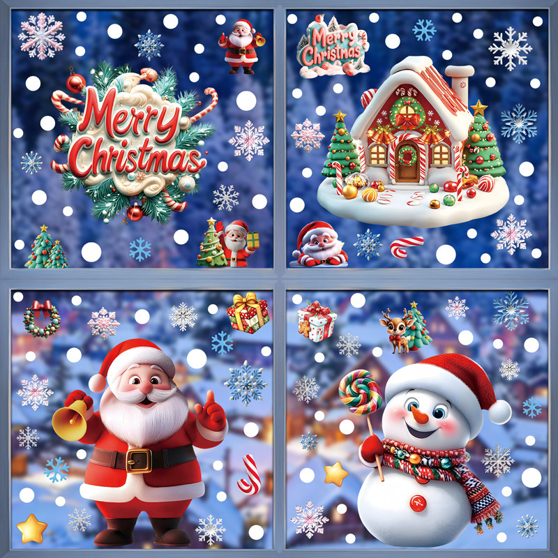 新しいクリスマスステッカー立体雪片雪だるまウィンドウステッカーサンタツリーギフト PVC 静電ガラスステッカー|undefined
