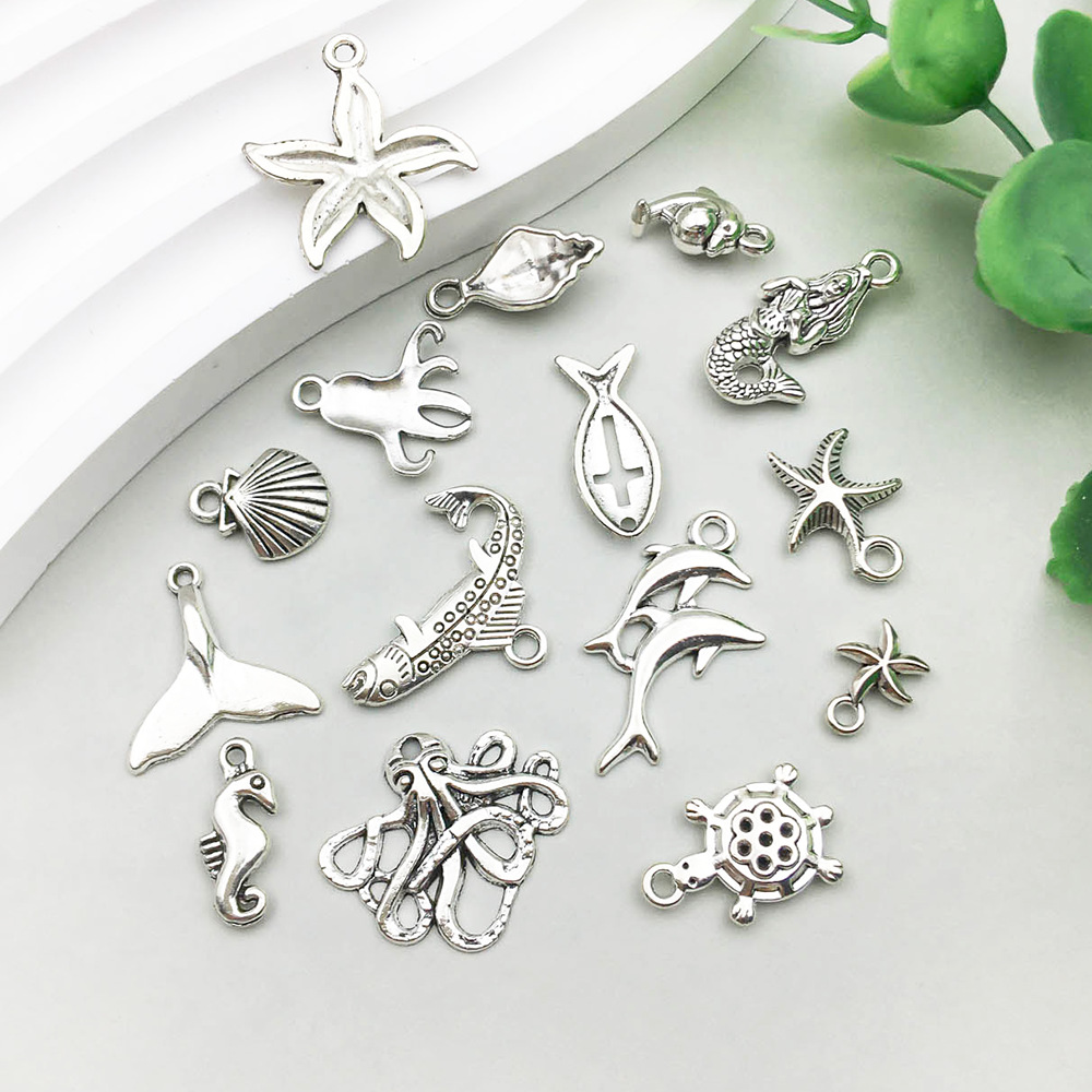 2g Weight Pendant Jewelry Making Type DIY Jewelry Accessories Classification 16 Models Per Model 1, 16/Bag Quantity Alloy Material Starfish, Ocean, Mermaid, Fish Pattern Plating Design Simple Style, Classic Style Style 16 Models Per Model 1, 16/Bag Alloy Starfish Ocean Mermaid Pendant DIY Jewelry Accessories 6