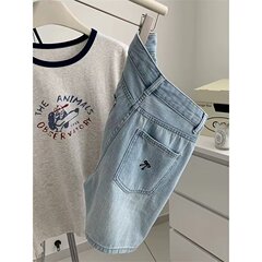 大きいサイズのレトロなデニムショートパンツ、女性用夏薄いファットmmルーズスリムハイウエストストレートワイドレッグAラインホットパンツ