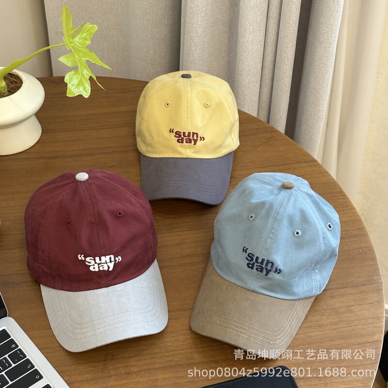 コントラストカラーデザインのひさし付きキャップ、韓国風アウトドアレトロスポーツハット、ソフトトップ野球帽、男女兼用カジュアル多用途日焼け止め|undefined