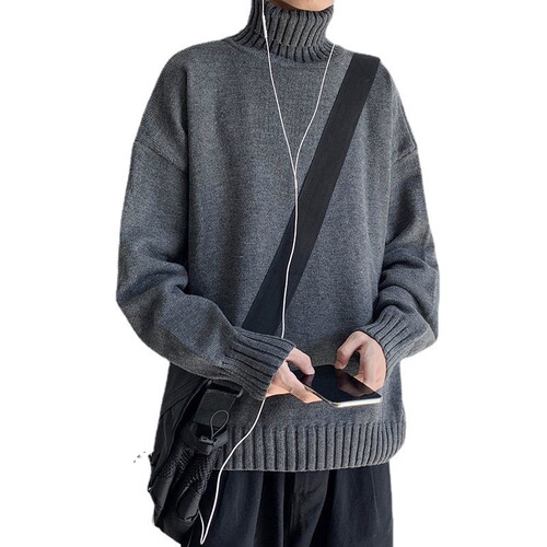 New retro turtleneck sweater, men's loose lazy style base sweater, autumn and winter thick men's sweater