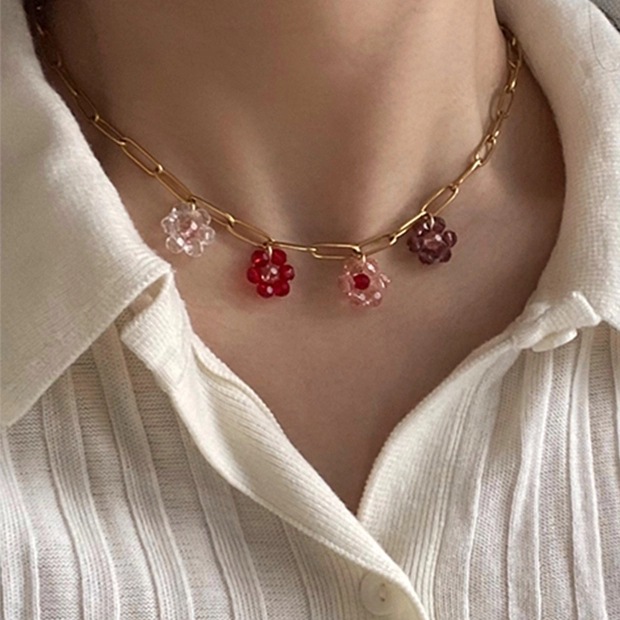 15g Weight Vacation Sweet Flower Glass Copper Women's Bracelets Necklace