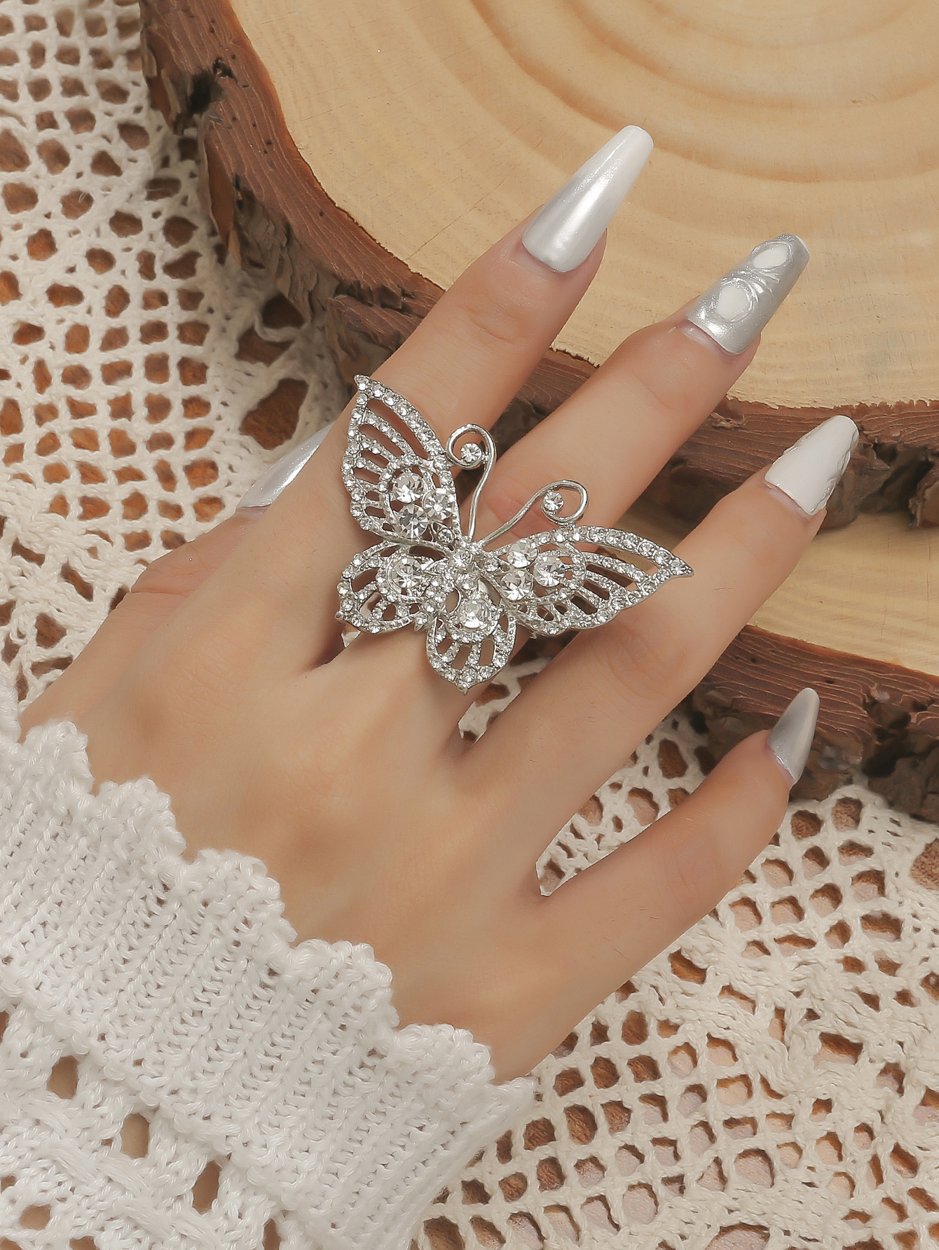 1 Piece Lady Butterfly Alloy Inlay Rhinestones Womenu0027S Open Ring