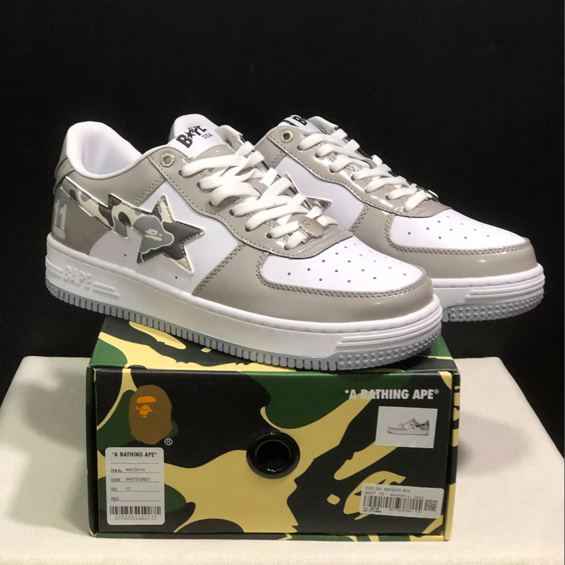 Bape Sta猿人頭空軍連名漫威白黒パンダの漆皮の厚い底が高くなりました。|undefined