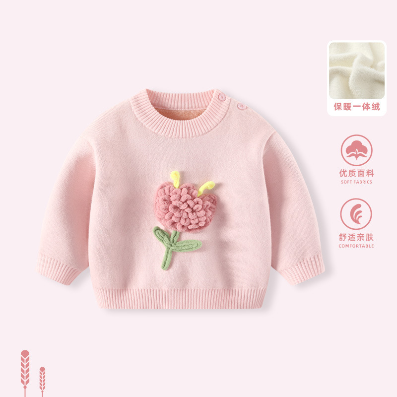 婴儿毛衣秋冬女宝宝半边绒针织上衣女童加厚保暖雪尼尔开衫毛线衣|undefined
