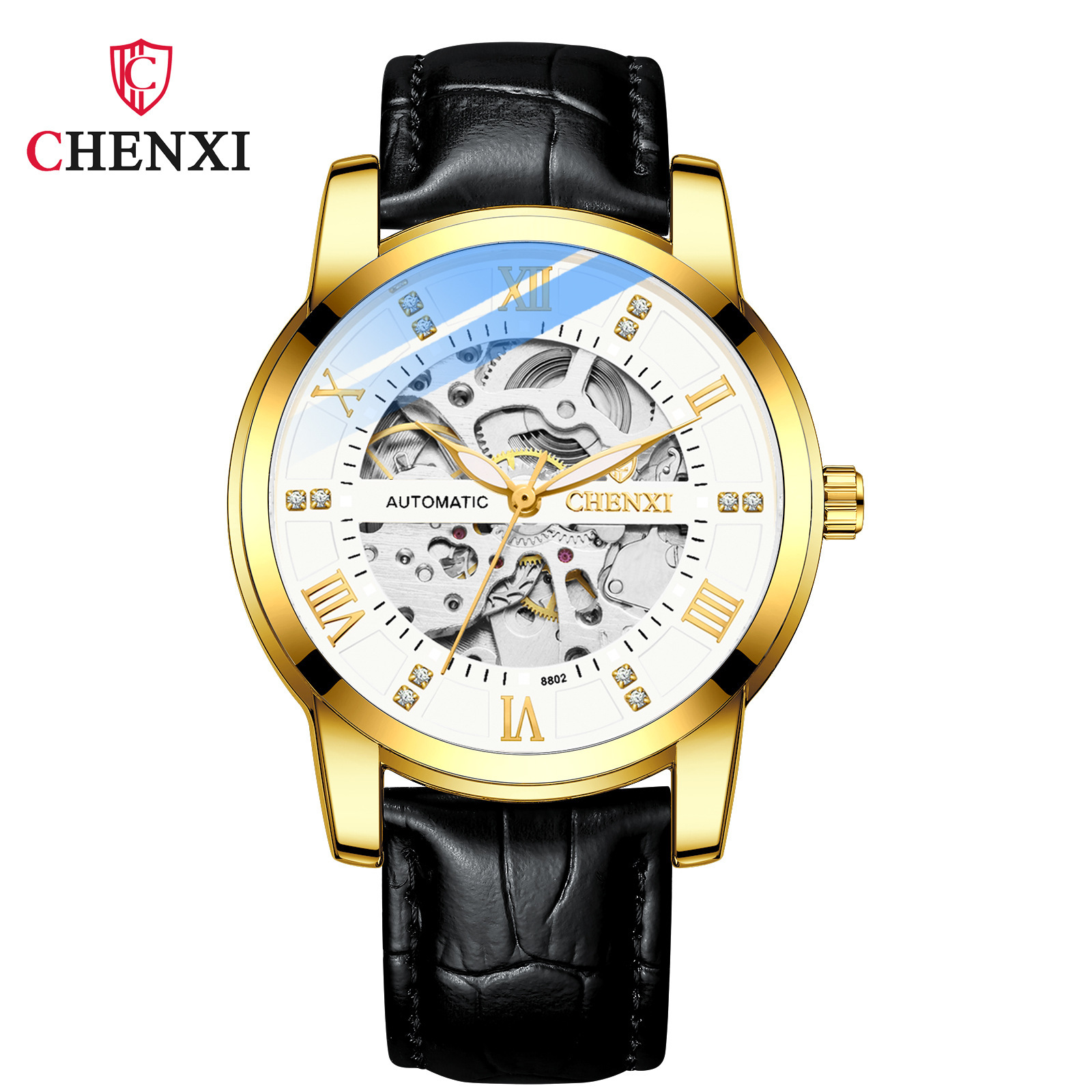 Chenxi hombres hueco transparente automático reloj mecánico cinturón moda negocio popular reloj mecánico 8802