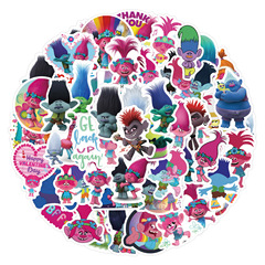 60張動畫電影魔發精靈Trolls卡通塗鴉貼紙汽車行李箱水杯貼紙批發