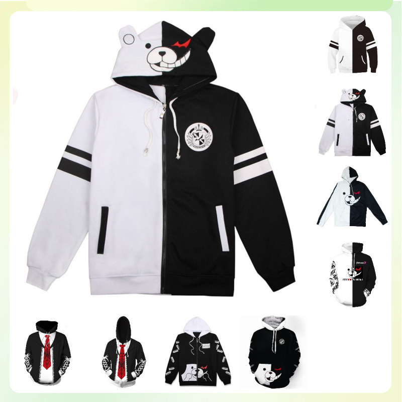 Foreign trade new projectile on broken black and white bear 3D digital printing children's sweater coat animation cosplay