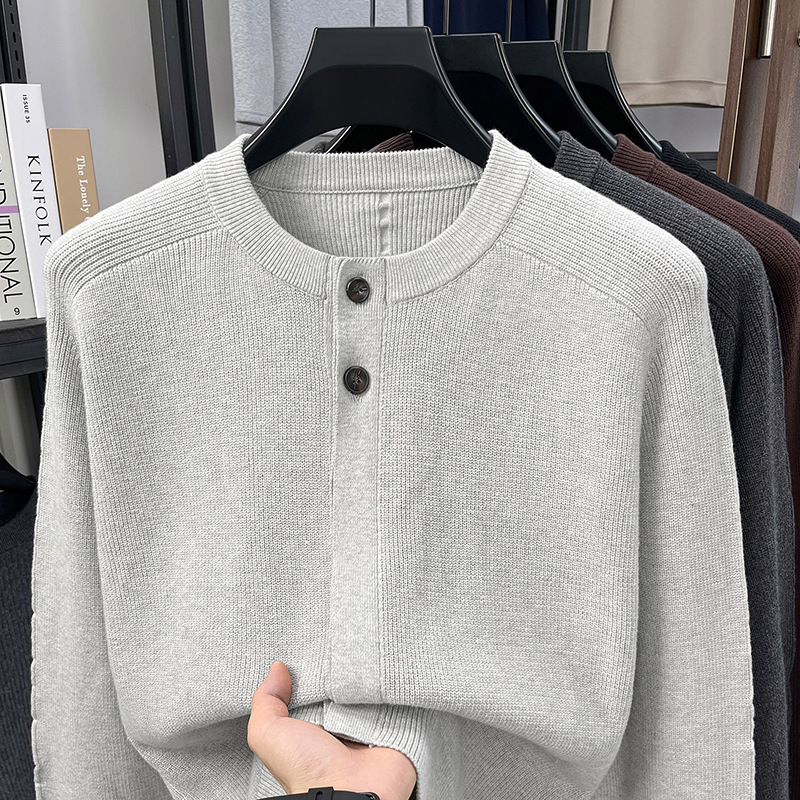 New high-end old money style 100% cotton men's crew neck sweater, casual versatile base knitwear for men New high-end old money style 100% cotton men's crew neck sweater, casual versatile base knitwear for men