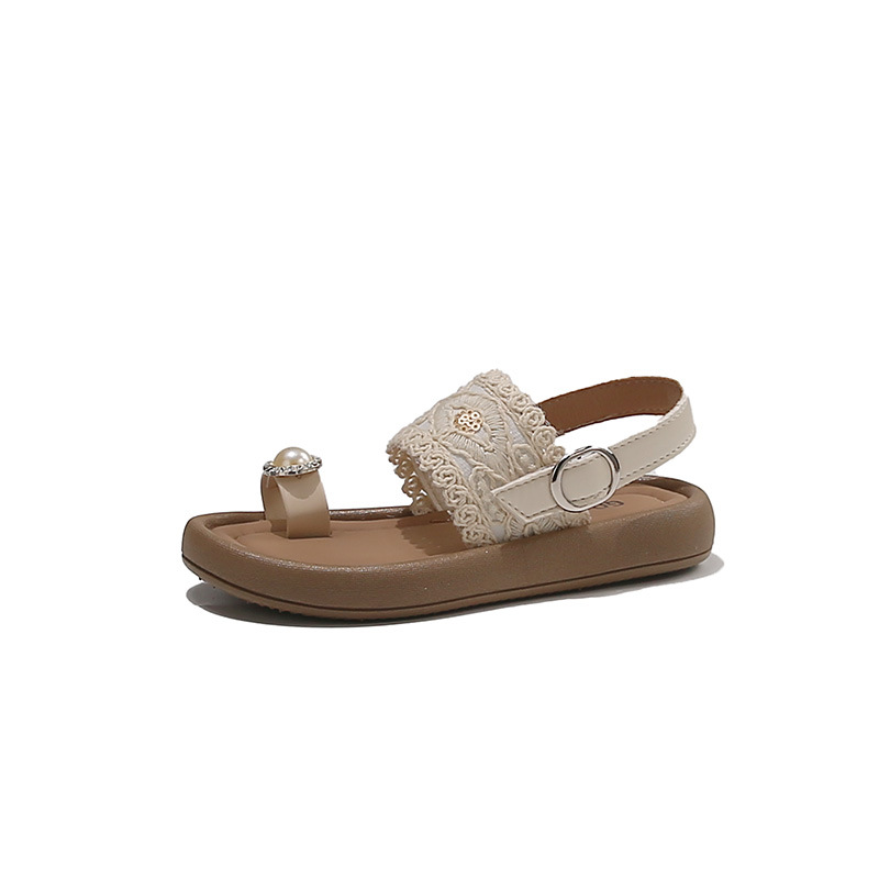Sandalen met parelaccenten voor meisjes | Zachte bandjes en verstelbare klittenbandsluiting | Antislipzool voor strandplezier en dagelijks gebruik_voghion.com