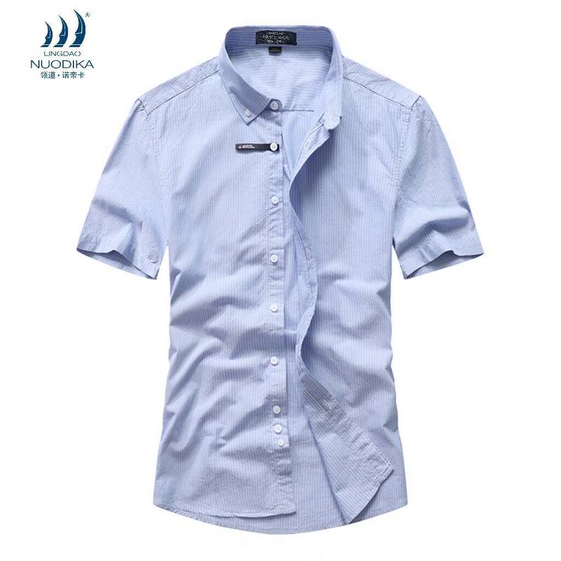 Bass Xuanying 2026 New Short-Sleeved Shirt Striped Youth Summer Casual Loose Lapel Cotton Shirt for Men