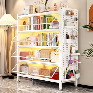 Household Steel Bookcase Living Room Dust-Proof Storage Cabinet with Door Children's Iron Storage Rack Multi-Layer Floor-Standing Storage Cabinet