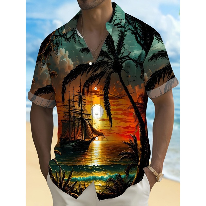 Popular Foreign Trade Creative Element Shirts with 3D Digital Printing, Trendy Loose Short-Sleeve Shirts, Tropical Hawaiian Shirts Popular Foreign Trade Creative Element Shirts with 3D Digital Printing, Trendy Loose Short-Sleeve Shirts, Tropical Hawaiian Shirts
