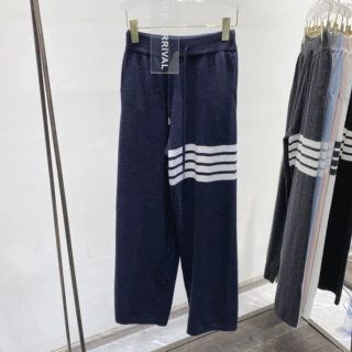 早春新款TB条纹休闲针织裤子女高腰宽松垂感直筒阔腿裤加工定制