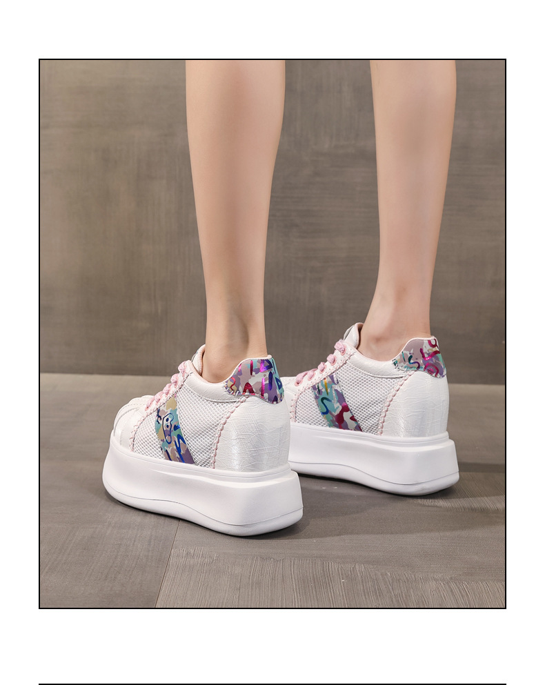 Giày sneaker nữ đế dày tăng chiều cao lưới thoáng khí phối màu trắng hồng — Trắng hồng chi tiết 16