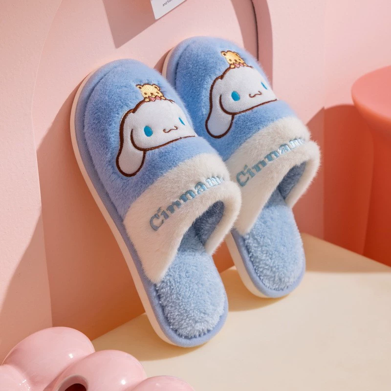 Хлопковые тапочки (Sanrio) 2024 родитель‑детский плюшевые домашние тапочки Kuromi & Hello Kitty, размеры 28–41