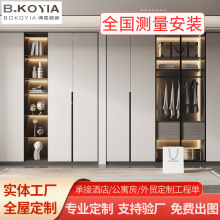 平开门储物衣柜全屋定制衣帽间隐形嵌入式牛角拉手衣柜门轻奢定制