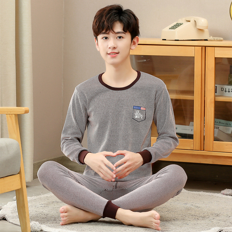 Ropa de otoño para jóvenes pantalones largos traje para niños y niñas niños medianos y grandes suéter de algodón suéter pantalones de algodón traje de ropa interior térmica