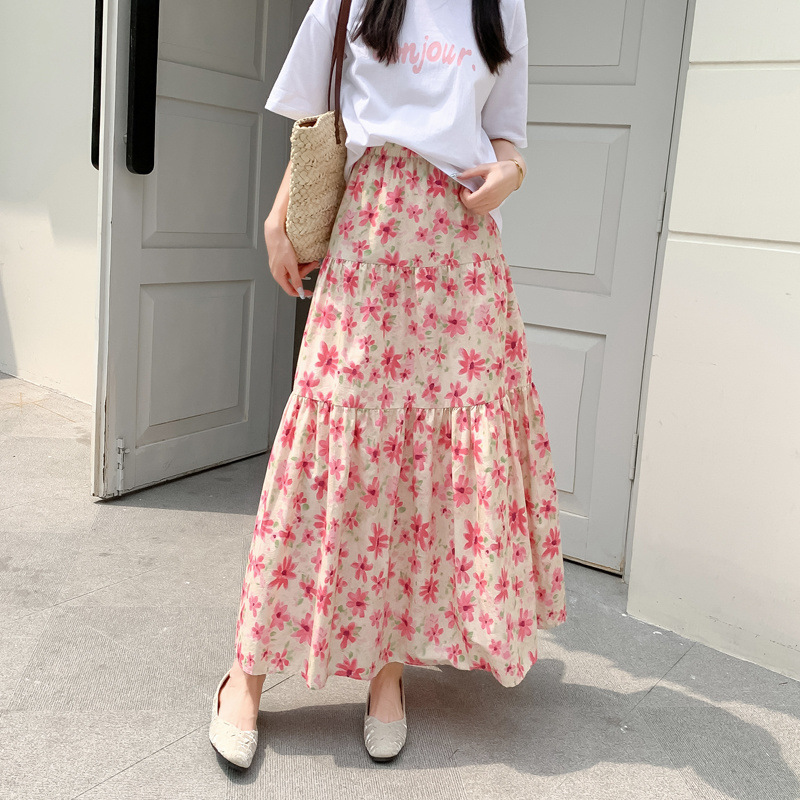 2025 New Travel and Vacation Style Design Floral Skirt Women's Summer High-Waist Slimming Splicing Mid-Length Skirt 2025 New Travel and Vacation Style Design Floral Skirt Women's Summer High-Waist Slimming Splicing Mid-Length Skirt