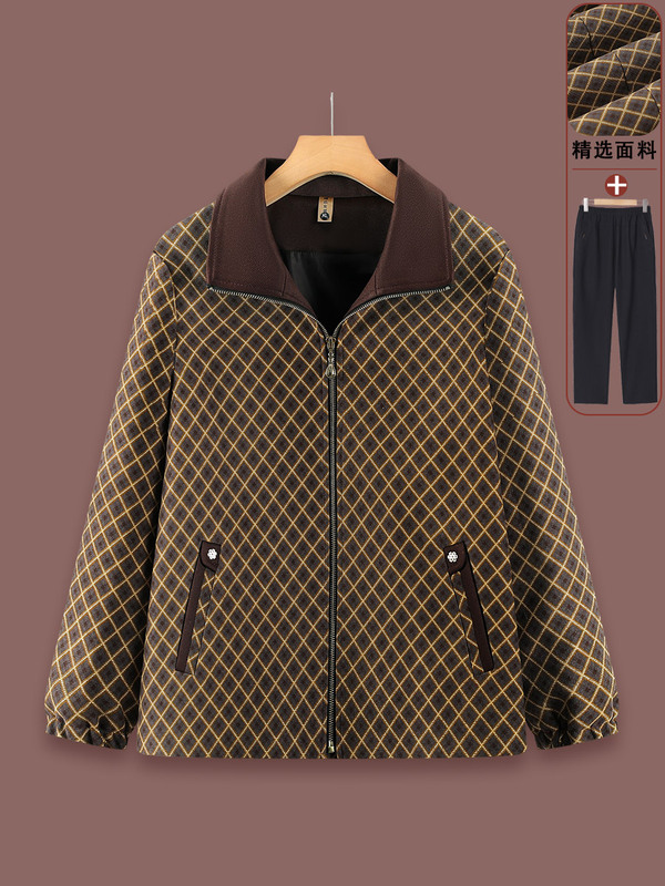Middle-Aged and Elderly Women's Spring Clothing New Style Plaid Lapel Tops Grandma Style Loose Stylish Loose Jacket Coat