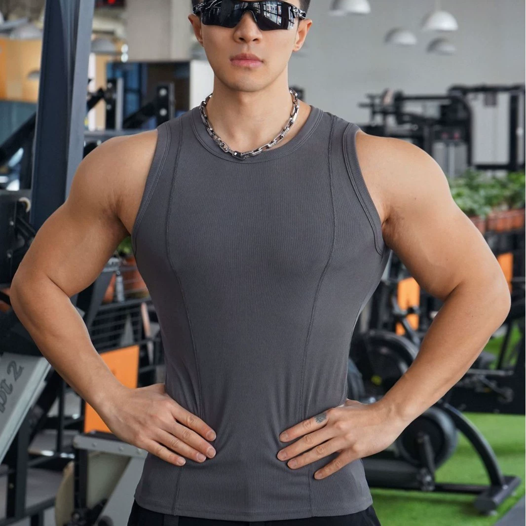 Новый мужской жилет для бега на открытом воздухе, тренировок, спорта, фитнеса, крутой шелковый хлопковый дышащий однотонный топ для глажки