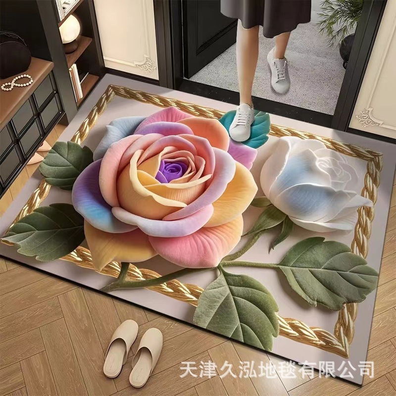 売れ筋 3D 特殊形状花柄カーペット玄関ドアライト高級ハイエンドフロアマット寝室トイレ浴室滑り止めフットマット|undefined