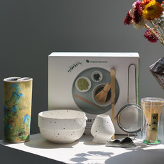 日本式スプレーマット白釉薬抹茶茶器セット