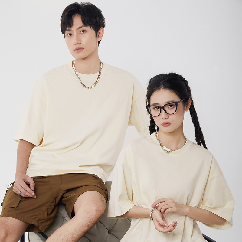 320g heavyweight crew neck T-shirt, pure cotton, dropped shoulder, loose oversize short sleeve, foreign trade cross-border trendy single-color top