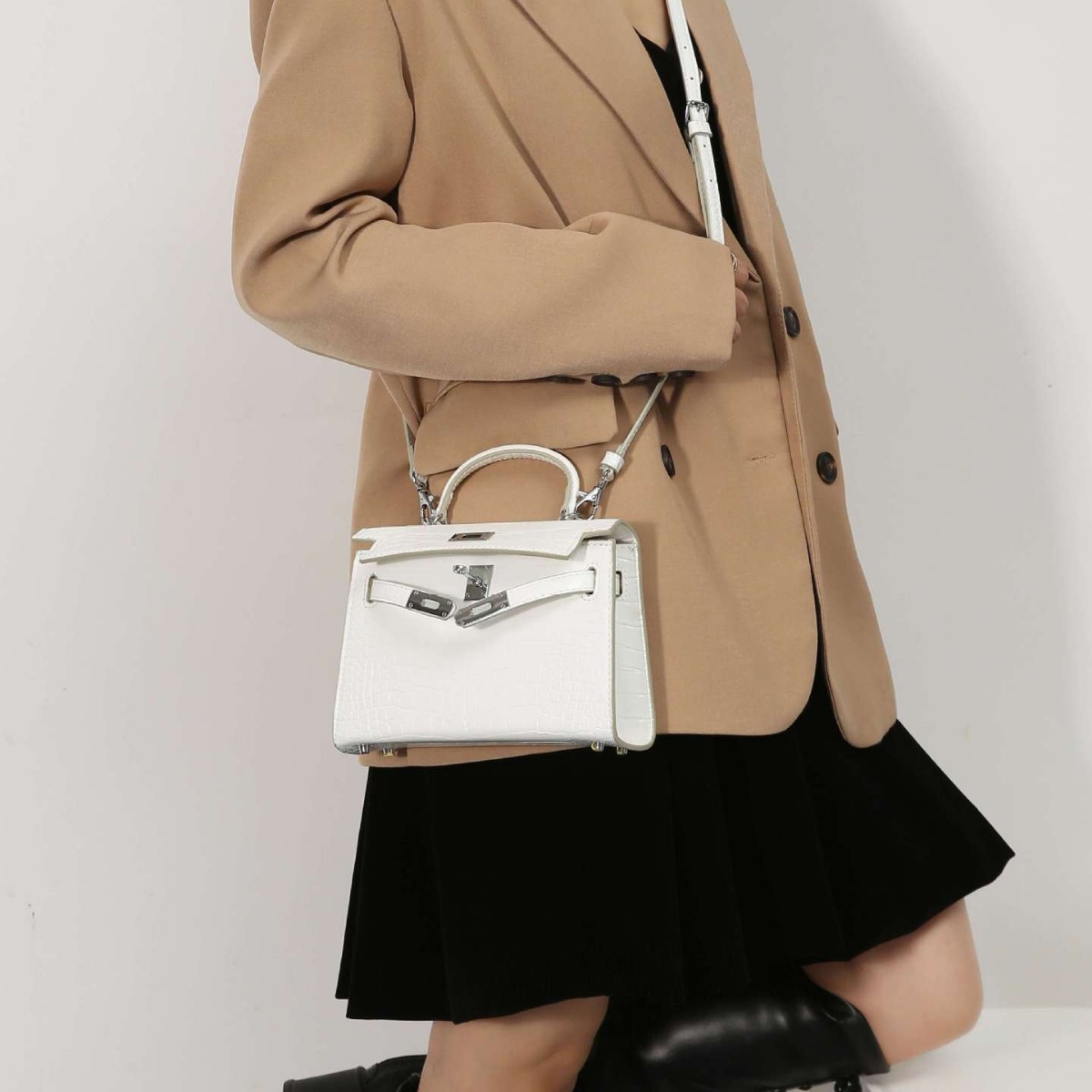 Bolso Kelly de cocodrilo a la moda, mini bolso Kelly de segunda generación con un hombro cruzado para mujer, bolso de mano para mujer de primavera y verano, mini