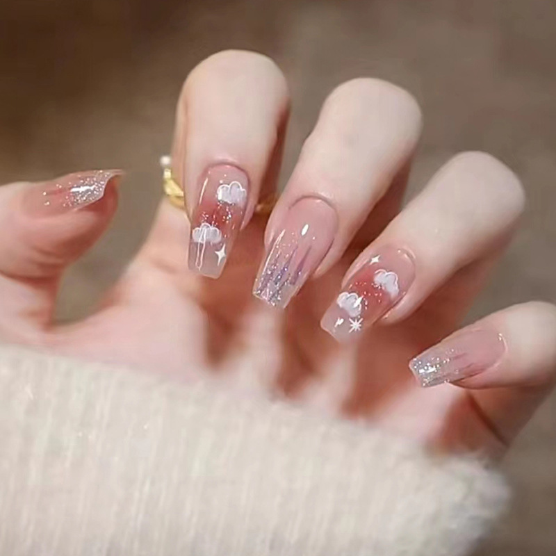 Fresh and Sweet Style Manicure, Fake Nails, Blush Cloud Glitter, Removable Student Wearable Nails, Finished Products Wholesale Fresh and Sweet Style Manicure, Fake Nails, Blush Cloud Glitter, Removable Student Wearable Nails, Finished Products Wholesale