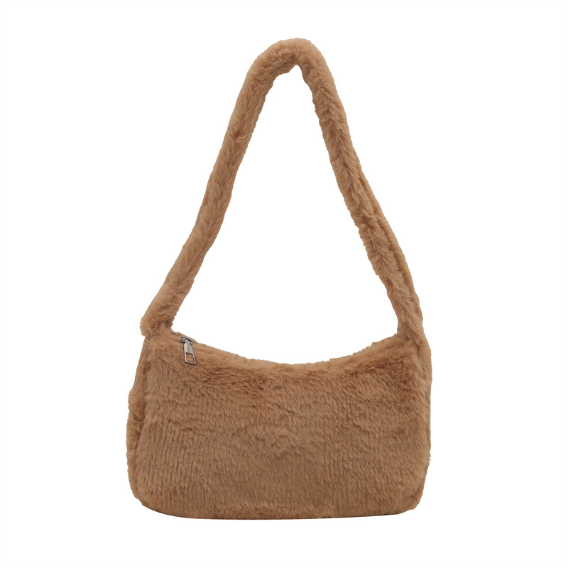 2025 primavera nueva bolsa de hombro de lana coreana, bolso de brazo casual de moda, bolso de moda de peluche de estilo extranjero